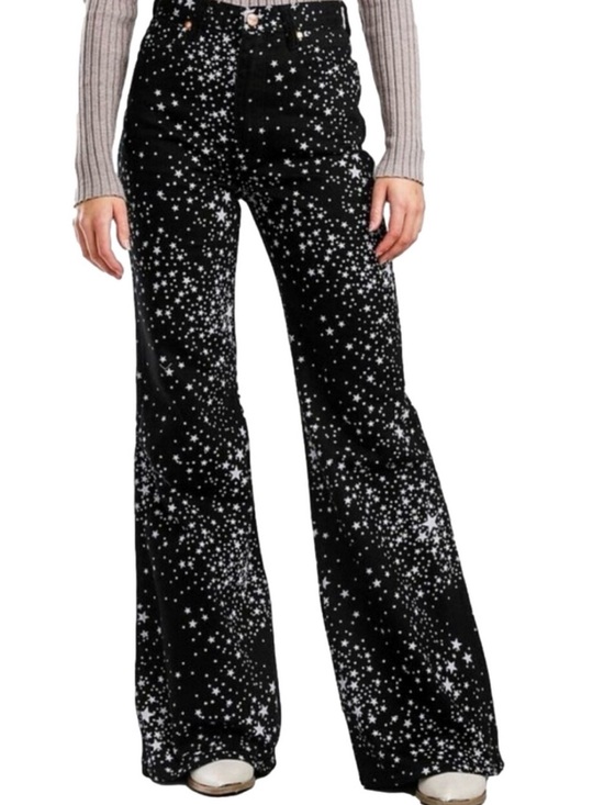 Wrangler Denim - ⭐ WRANGLER "WANDERER" BLACK FLARE WIDE HIGH RISE JEANS WITH WHITE STARS⭐